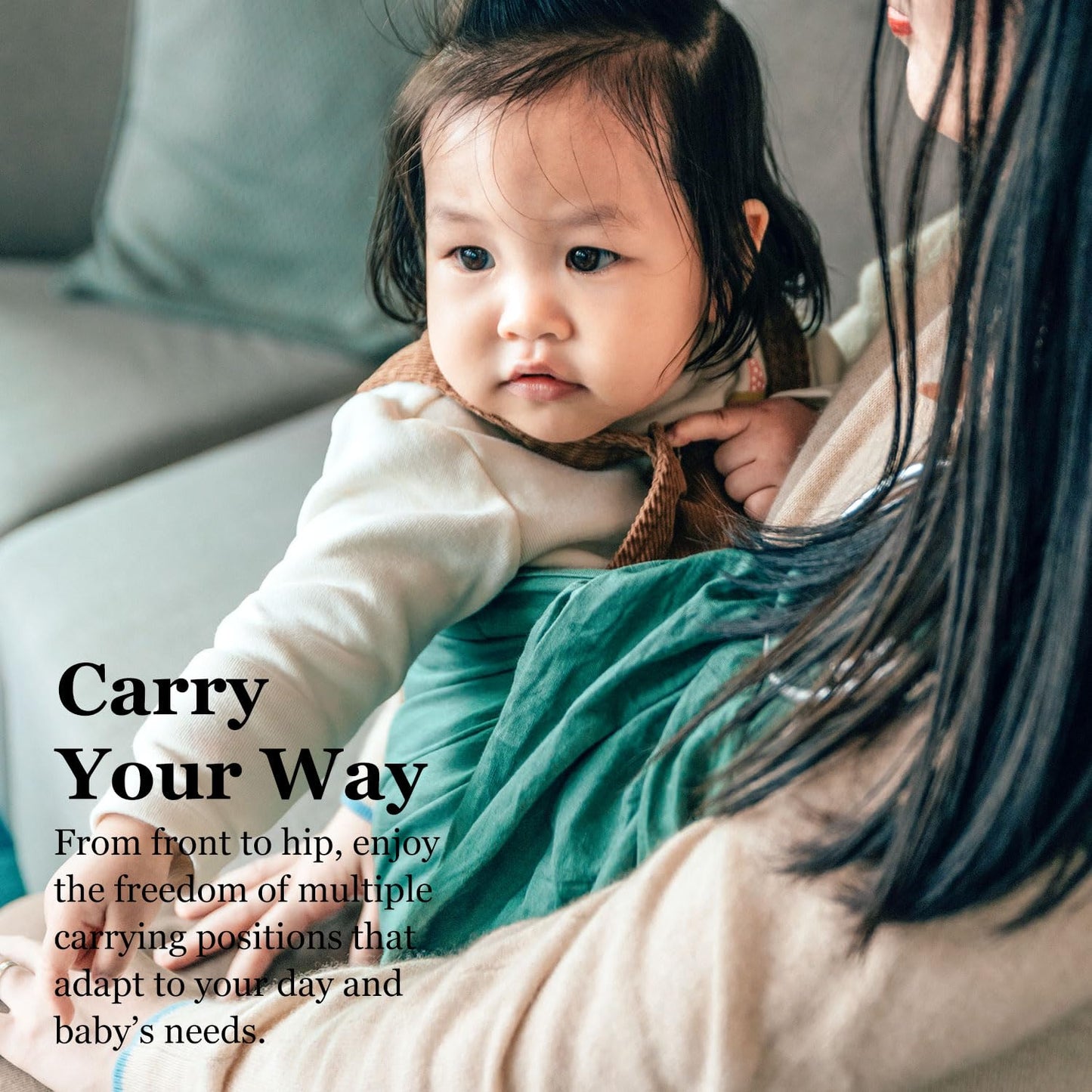 Ring Sling Baby Carrier, Soft Linen Cotton Baby Sling Carrier Newborn to Toddler, Baby Wrap Carrier for Plus Size Parents, Perfect Shower Gift, Green