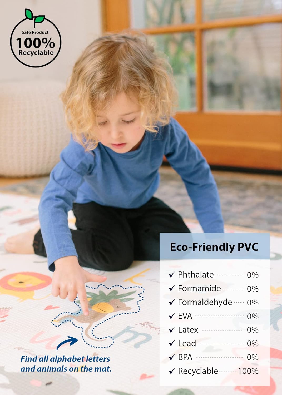 Baby Care Play Mat (Large, Moroccan - Beige) 82'' x 55'' Original One-Piece Reversible Rollable Waterproof Baby Mat, Floor Cushion for Babies 6-12 Months, Infants, Toddlers, and Kids