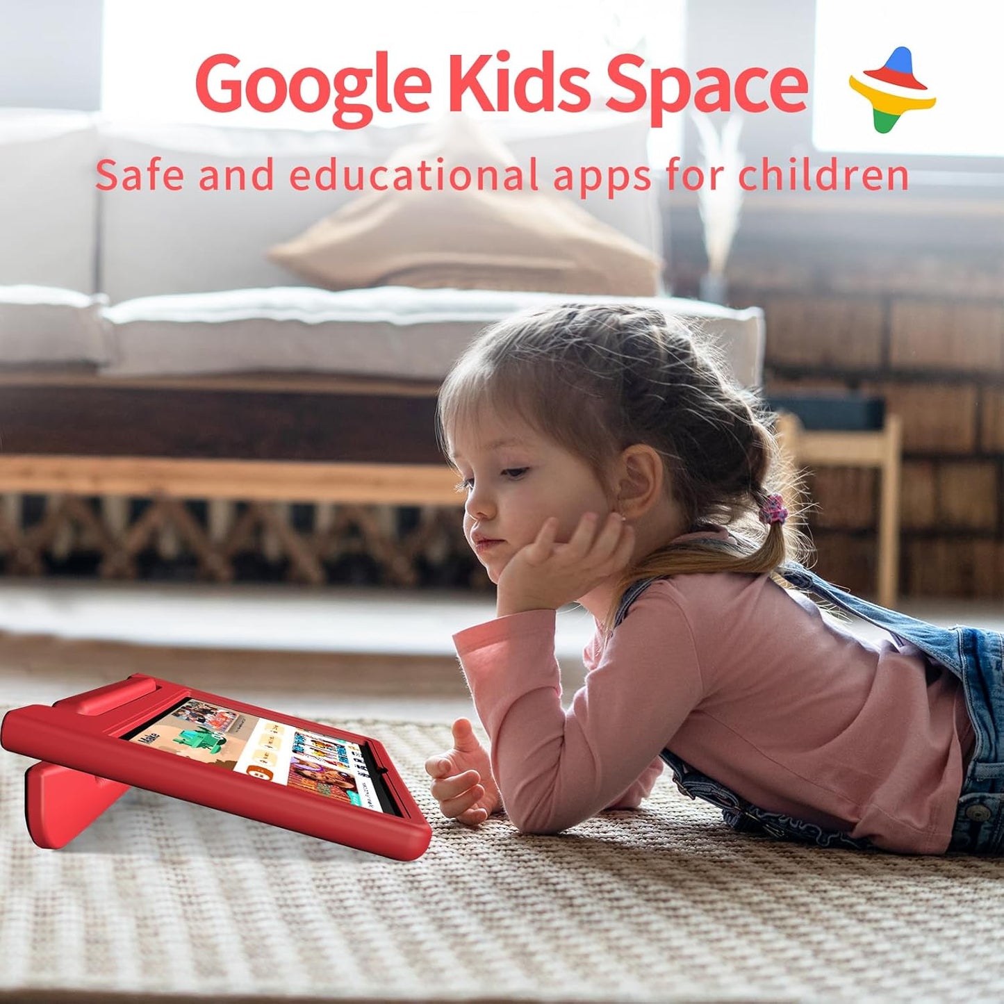 JREN Tablet for Kids｜10 Inch Kids Tablet Android 14｜Octa-core｜64GB｜WiFi ｜Bluetooth｜Parental Control｜Children Content｜Children Toddler Red