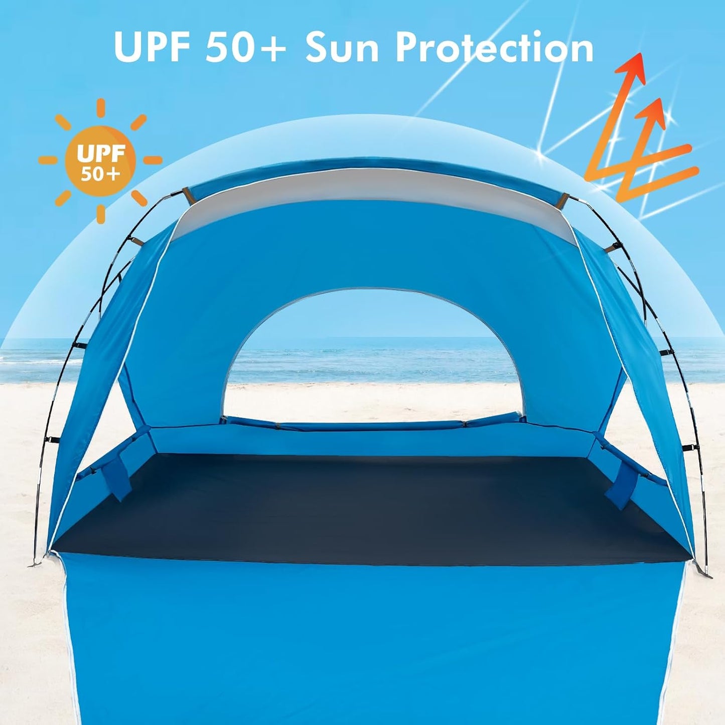 Beach Tent, Portable Sun Shelter for 2/3/4/6-8 Person with UPF 50+ UV Protection, Easy Setup Waterproof Beach Shade Canopy Cabana for Family Outdoor and Picnics, Fishing with Carrying Bag