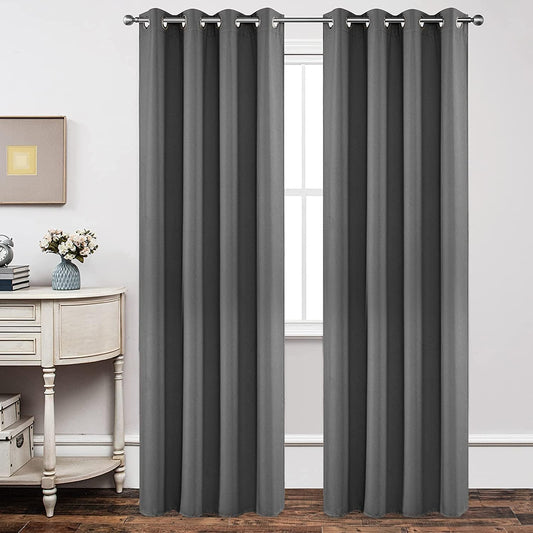 Joydeco Blackout Curtains 90 Inch Length 2 Panels Set, Thermal Insulated Long Curtains& Drapes 2 Burg, Room Darkening Grommet Drapes for Living Room Bedroom Window (W52 x L90 Inch, Light Grey)