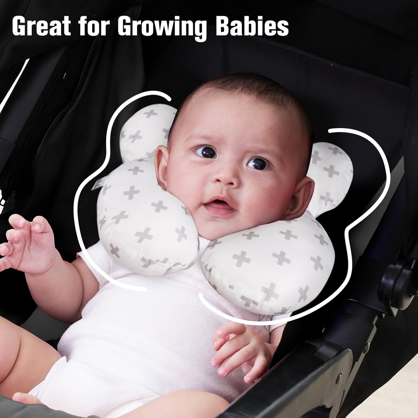 KAKIBLIN Baby Travel Pillow, Baby Neck Pillows for Car Seat, Upgraded Babies Head Pillow, Head and Neck Support Pillow for Car Seat, Pushchair, Travel(Twig)