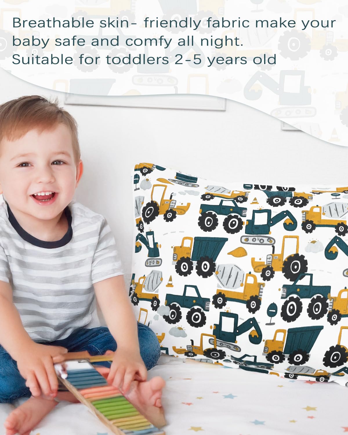 ALVABABY Toddler Pillowcases 2 Pack Organic Cotton Kids Pillow Cover Fit 13"x 18" or 14"x19" Envelope for Girl Boy Sleepy Travel(Pillowcase Only) 2L-FTP07A