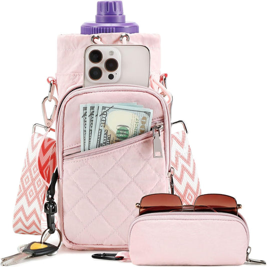 Water Bottle Carrier Bag with Strap, Water Bottle Holder Crossbody Bags for Women Men for Walking, Hiking,Cycling