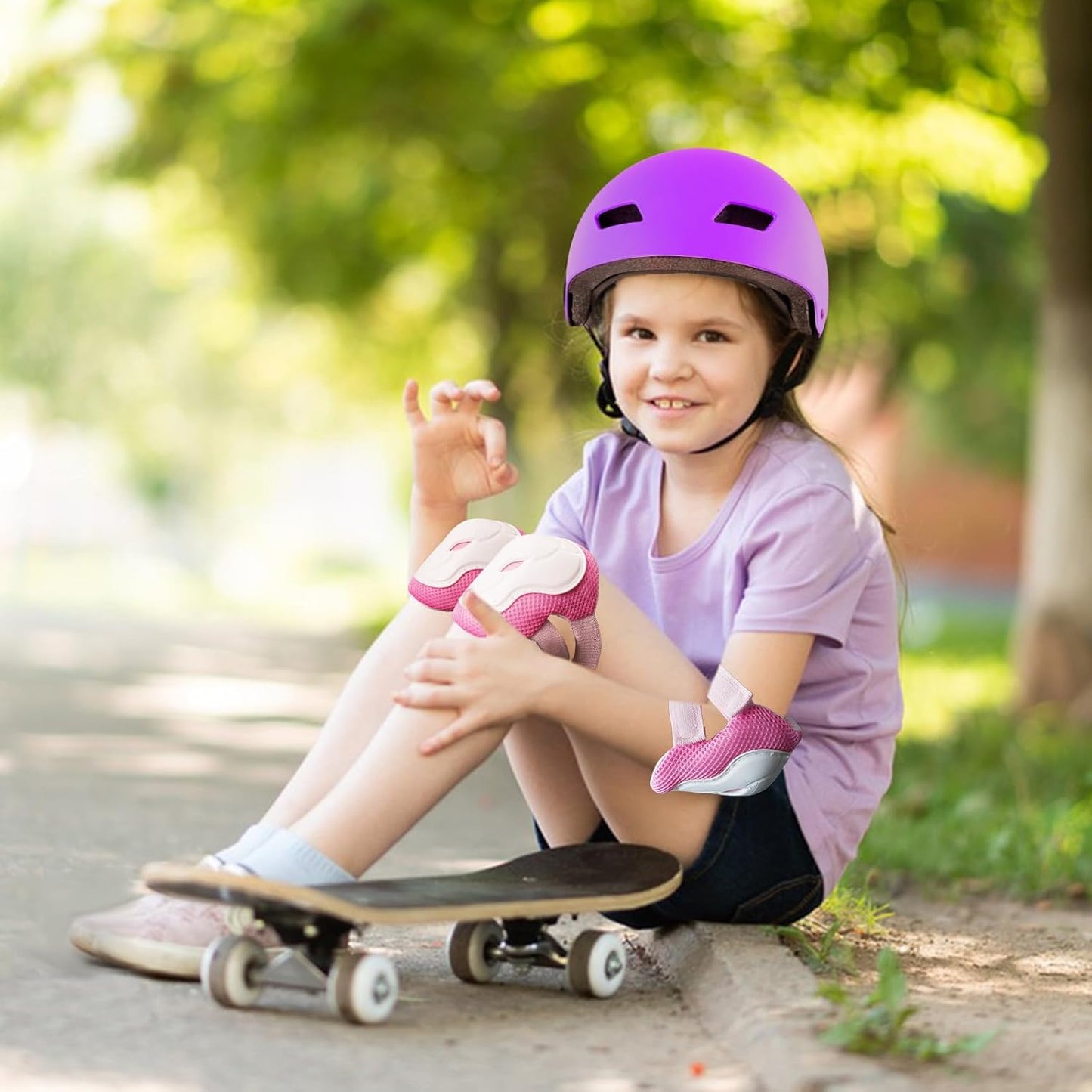 Adjustable Kids Bike Helmet with Knee Pads Elbow Pads Wrist Guards for Age 3-5-8-14+ Youth/Teens,Ventilation Multi-Sport Scooter Roller Skate Rollerblading Skateboarding Climbing Cycling