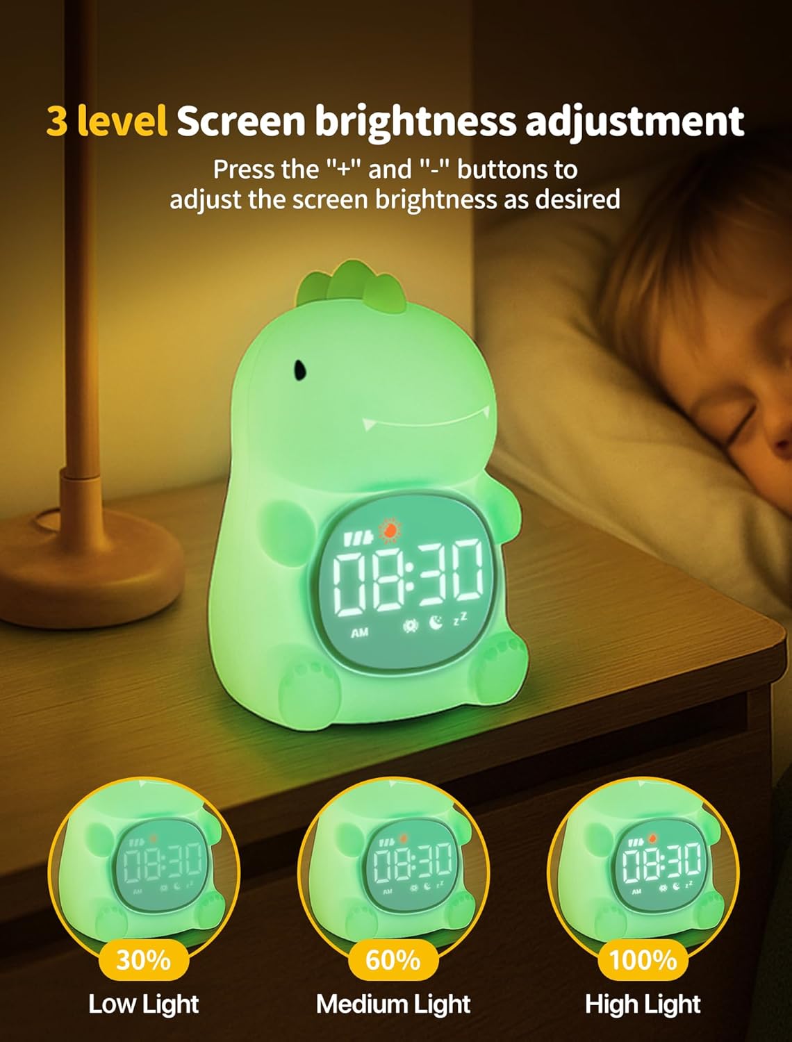 MASHI Kids Alarm Clock, Toddler Sleep Training Clock with Sun & Moon, Sleep Sound Machine, Night Lights, Ok to Wake Dinosaur Clock, Gift Ideas for Kids Child