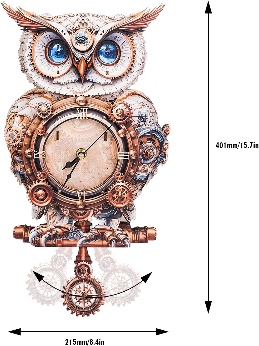 3D Puzzles for Adults Clock-Mechanical Owl Design Model Kit-Mechanical DIY Pendulum Clock with Roman Numerals-Desk Home Office Decor Personalized Gift for DIY Lovers