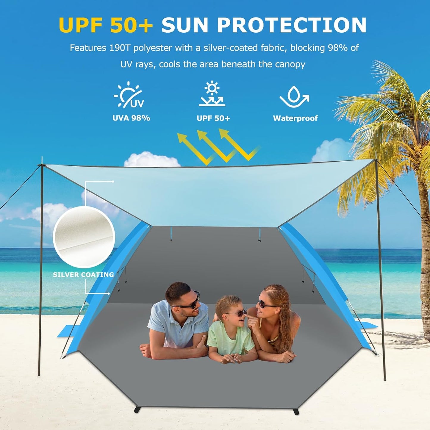 Gorich Beach Tent with Canopy - Easy Setup 3-4/5-6/7-8 Person Portable Sun Shelter, UPF 50+ UV Protection Sun Shade, Lightweight & Compact Beach Cabana for Family Travel