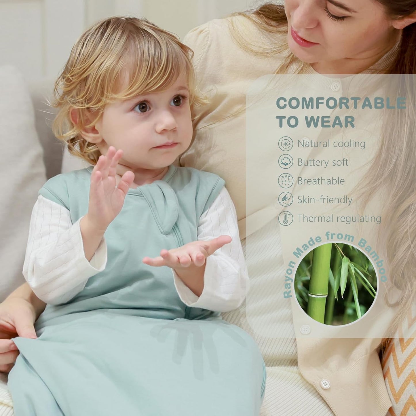 Mosebears Unisex Baby Sleep Sack 1.0 TOG, Supersoft Rayon Made from Bamboo Wearable Blanket with 2-Way Zipper(Sage,6-18 Months)