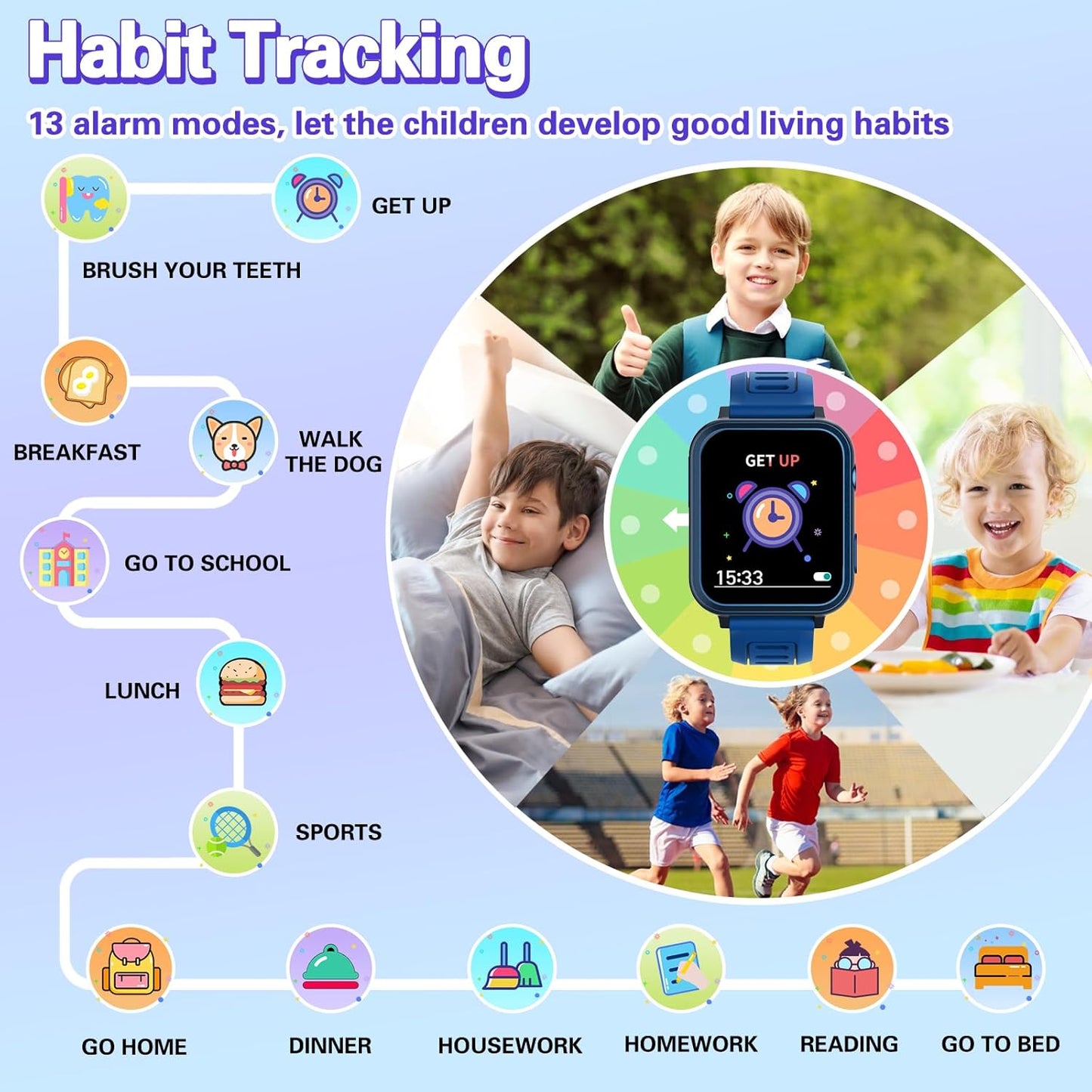 Vakzovy Smart Watch for Kids with 26 Puzzle Games HD Camera MP3 Player Audiobook Video Pedometer Habit Tracking Learn Card Flashlight Kids Smart Watch Boys Gift for 5-12 Year Old Boys Toys