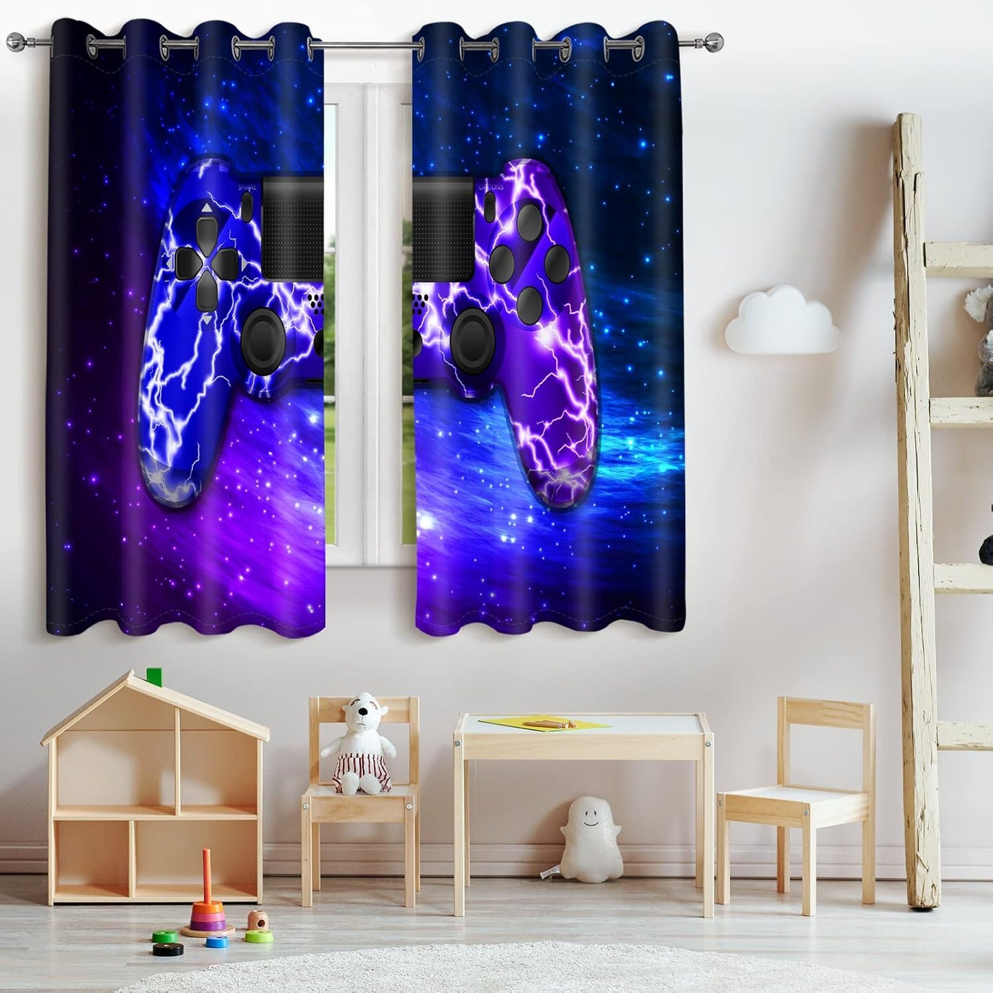 Jekeno Game Controller Blackout Curtains for Kids Boys Teens Bedroom Colorful Video Game Gamer Gaming Gamepad Decor for Home Living Room Grommet Window Drapes 2 Panel Set, 52"x84"