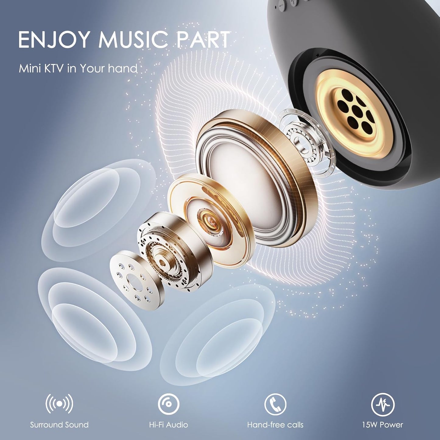 Karaoke Machine for Kids Adults Portable Bluetooth Speaker with 2 Wireless Microphones LED Lights Artistic Design 8-Hour Battery Support Family&Party Choice Fun for All Ages Gifts