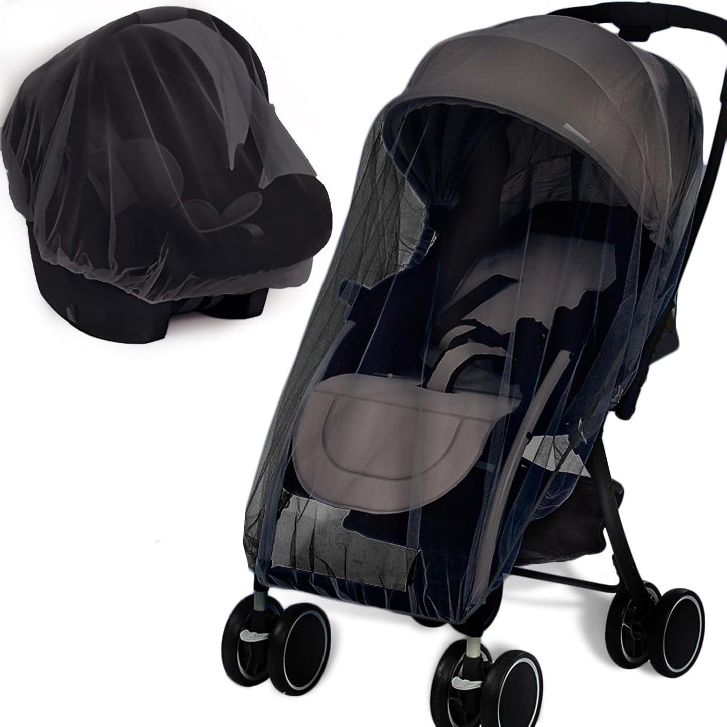 Mosquito Net for Stroller 2Pack - Protective Baby Stroller Mosquito Net - Perfect Bug Netting for Strollers, Bassinets, Cradles, Playards, Pack N Plays and Portable Mini Crib (Black)