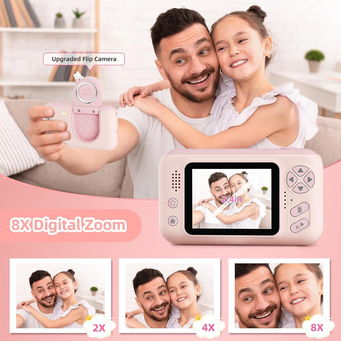 Kids Camera Girls for 3 4 5 6 7 8 9 Years Old Girls,1080P HD Video Selfie Camera with 32G SD Card Kids Digital Camera Toys for Toddler Birthday Gifts Pink