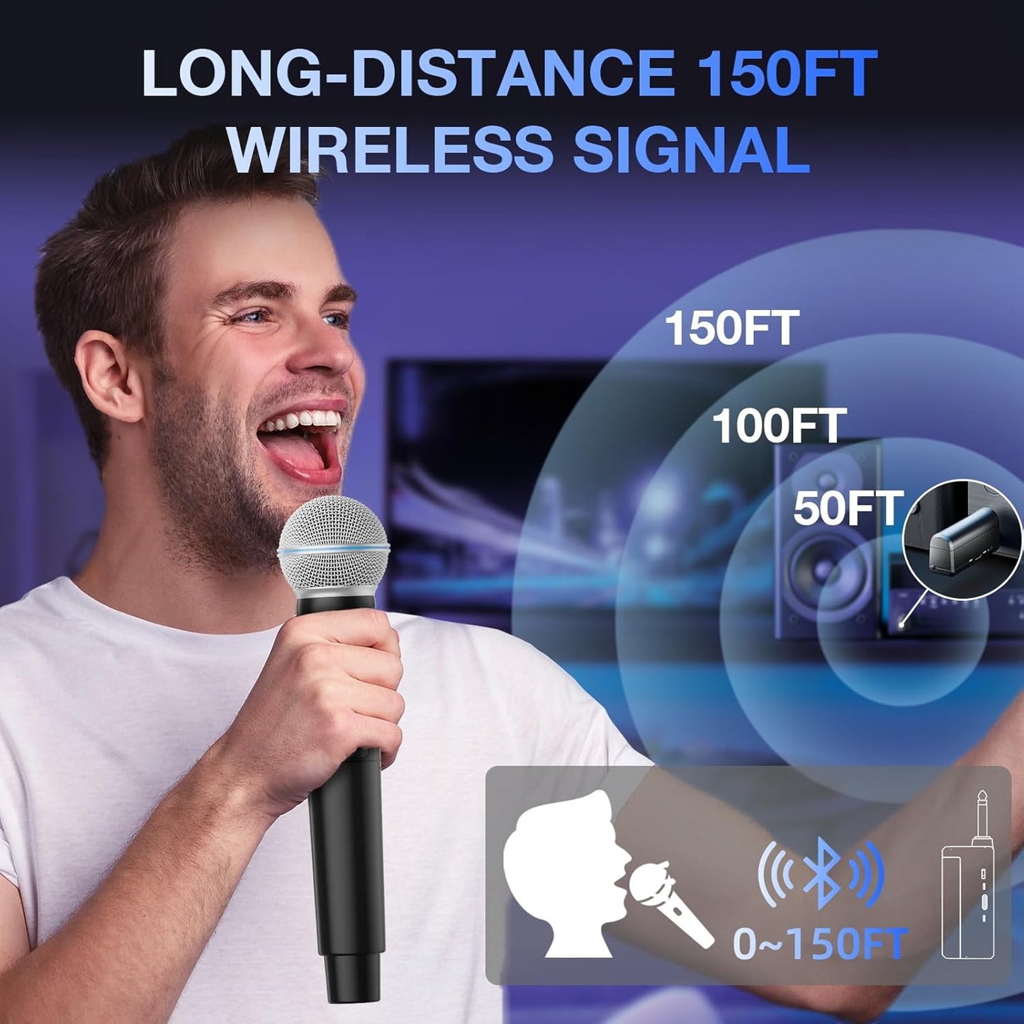 Wireless Microphone, Rechargeable Dual Cordless Handheld Dynamic Wireless Mics,NEWBAXS Karaoke Microphones with 1/4'' Output for Karaoke, Meeting, Singing, Church, Wedding