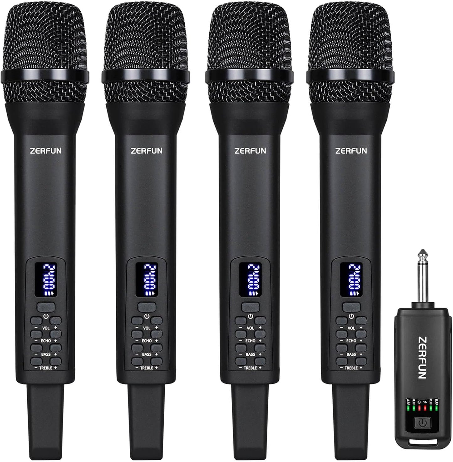 Rechargeable Wireless Microphones 4, Pro Handheld Cordless Mics System Dynamic with Echo Treble BASS VOL Control for Karaoke Singing Church Party, 1/4'' Output, D240, Black