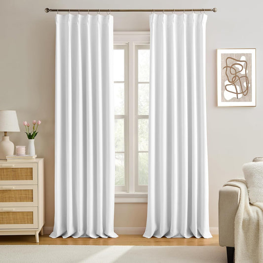 KEQIAOSUOCAI White Blackout Curtains 102 Inches Long, Custom Made Pinch Pleated Memory Trained Window Curtain Panels Drapery for Office Living Room, 40" W x 102" L, Set of 2