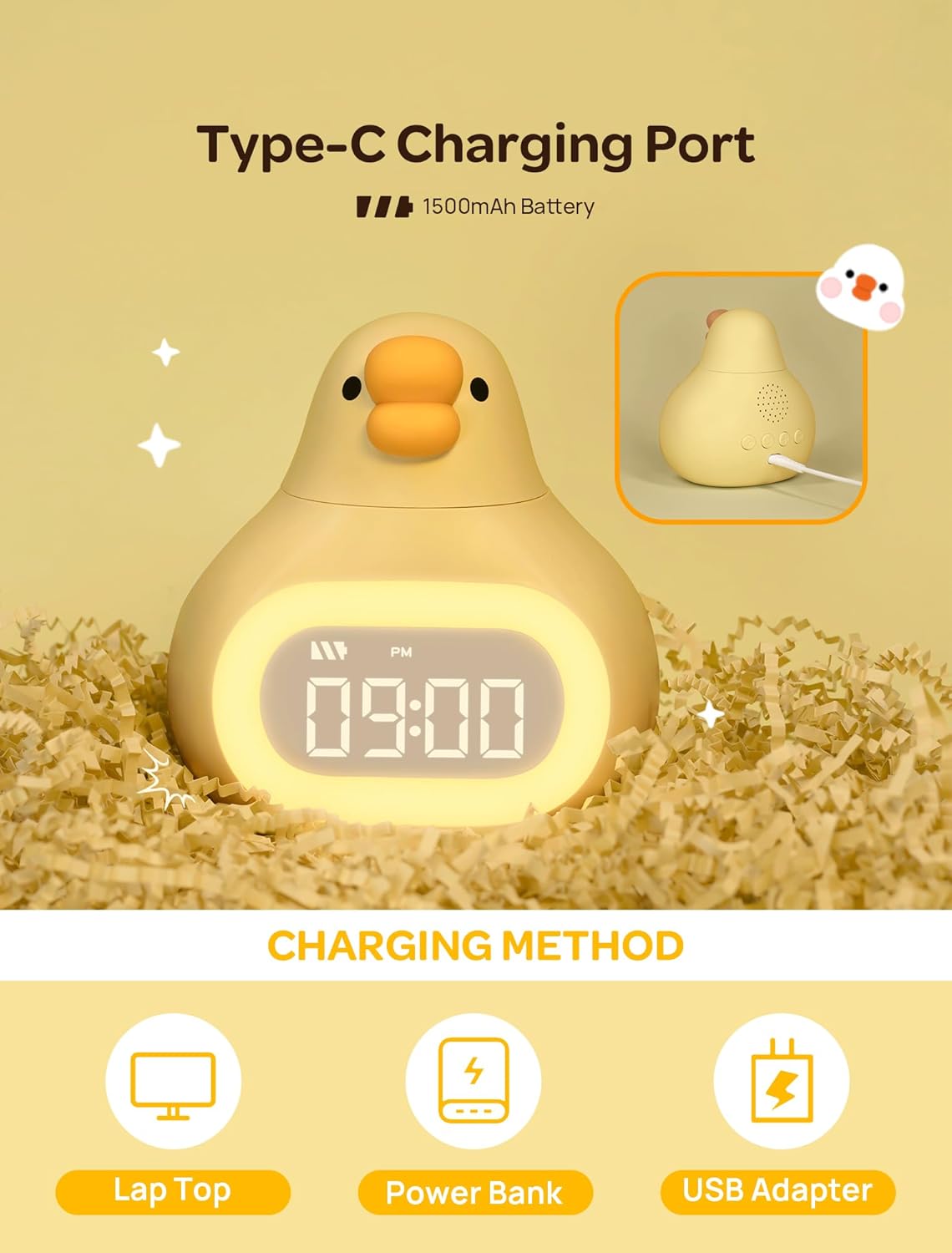 MASHI Goose Alarm Clock with Night Light, ok to Wake Clock for Kids, Cute Goose Night Light, Snooze, Toddler Sleep Training Clock,Gift for Kids Girls Boys Teens Birthday Room Decor