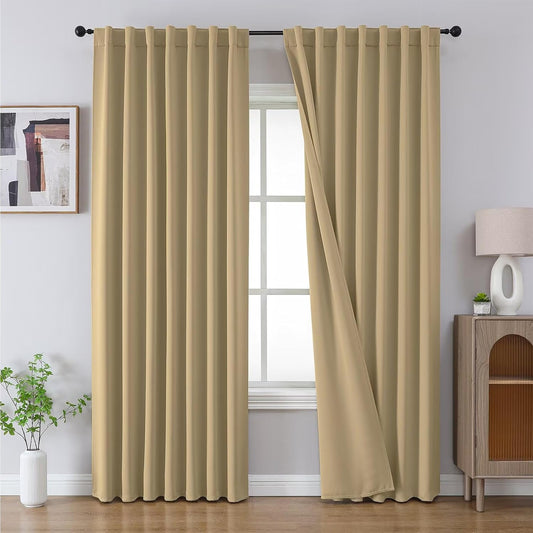 Joydeco Blackout Curtains 84 Inch Long for Bedroom, Thermal Insulated Black Out Curtains 2 Panels Set, Room Darkening Drapes for Living Room Window (W52 x L84 Inch, Beige)