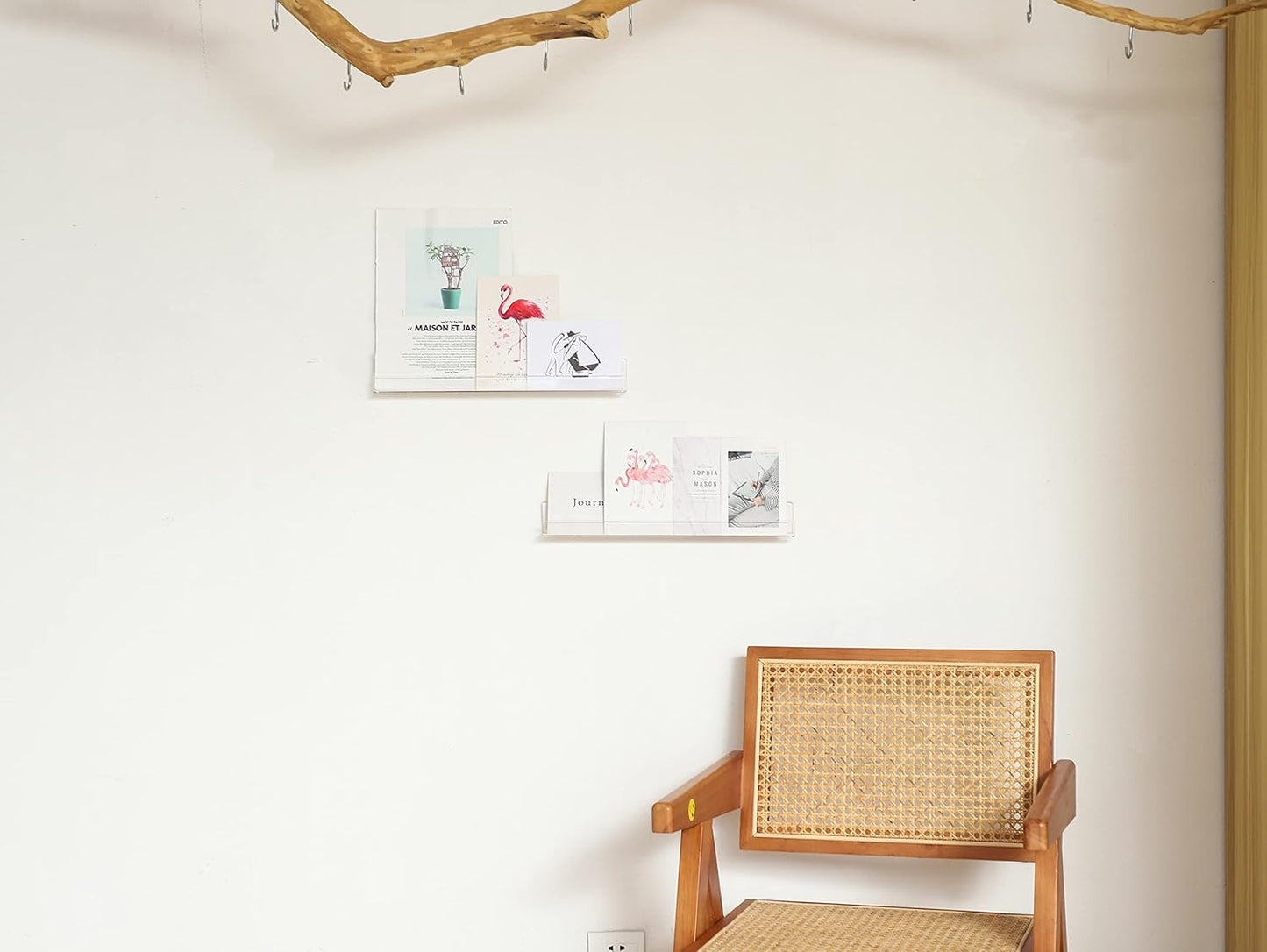 IEEK Nail Polish Rack Wall Mounted Shelf 2 Pack,Clear Kids Wall Bookshelf Acrylic Nail Polish Holder with Removable Anti-Slip End Inserts,2 Tiers Floating Polish Organizer Display 30 Bottles