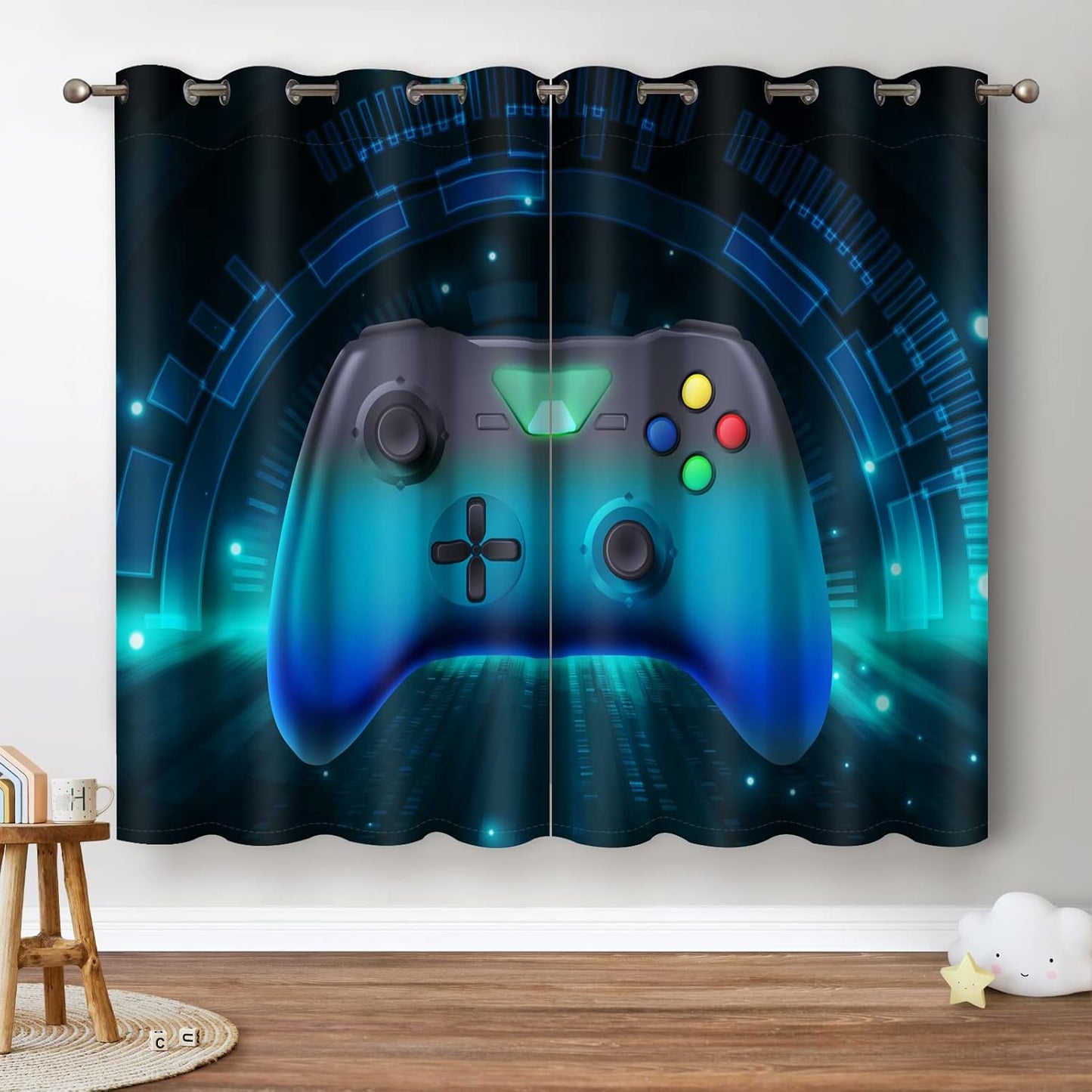 Jekeno Game Controller Blackout Curtains for Kids Boys Teens Bedroom Gamer Gaming Gamepad Decor for Home Living Room Darkening Grommet Window Drapes 2 Panel Set, 42"x63"