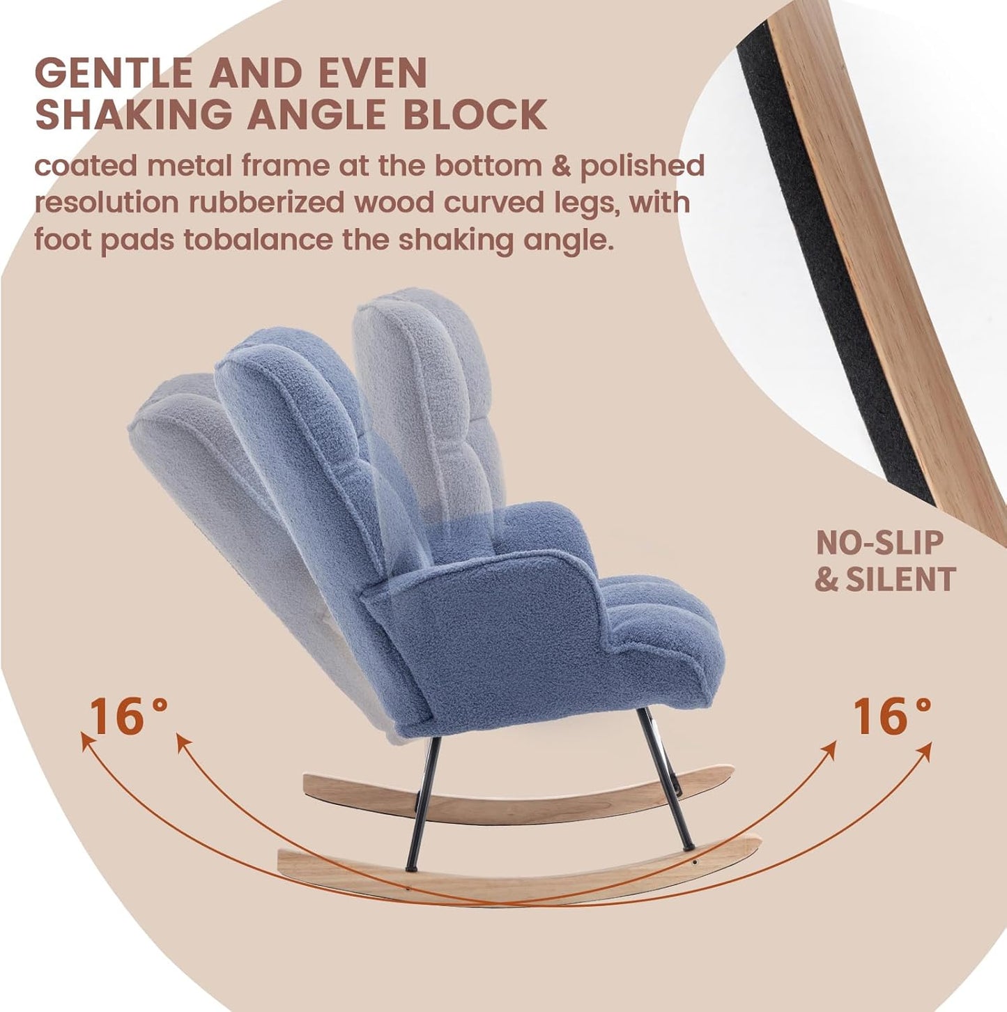 Rocking Chair Nursery Teddy Upholstered Glider Rocker Rocking Accent Chair Padded Seat with High Backrest Armchair Comfy Side Chair for Living Room Bedroom Offices (Steelblue Teddy)