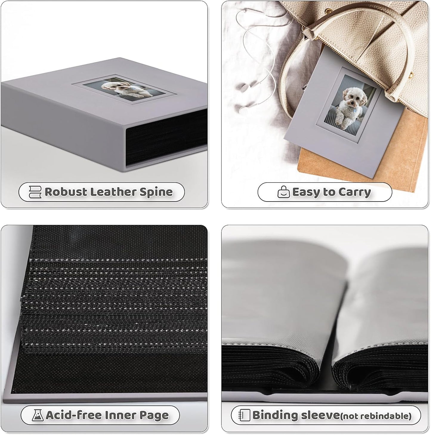 Popotop Photo Album 4x6 100 Pockets with Leather Hardcover Cover, Small Photo Album Holder Book with 50Pcs Pages for Family Travel Wedding Baby Gifts