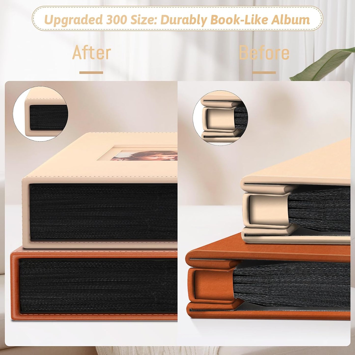 Popotop Photo Album 4x6 300 Pockets with Leather Hardcover Cover, Small Photo Album Holder Book with 50Pcs Pages for Family Travel Wedding Baby Gifts