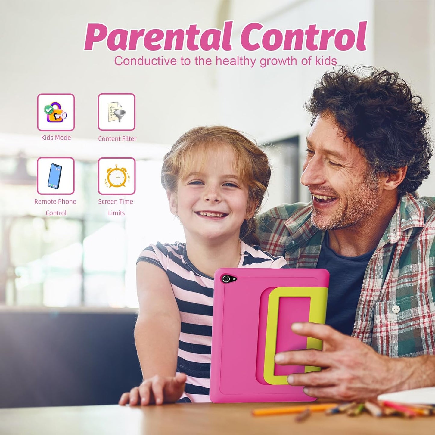 Kids Tablet 10 Inch Android 14 Tablet for Kids Ages 3-12, Octa-Core with Case, Parental Controls,14GB+64GB Storage (TF Expand 1TB), 5G WiFi, BT5.3, Pink