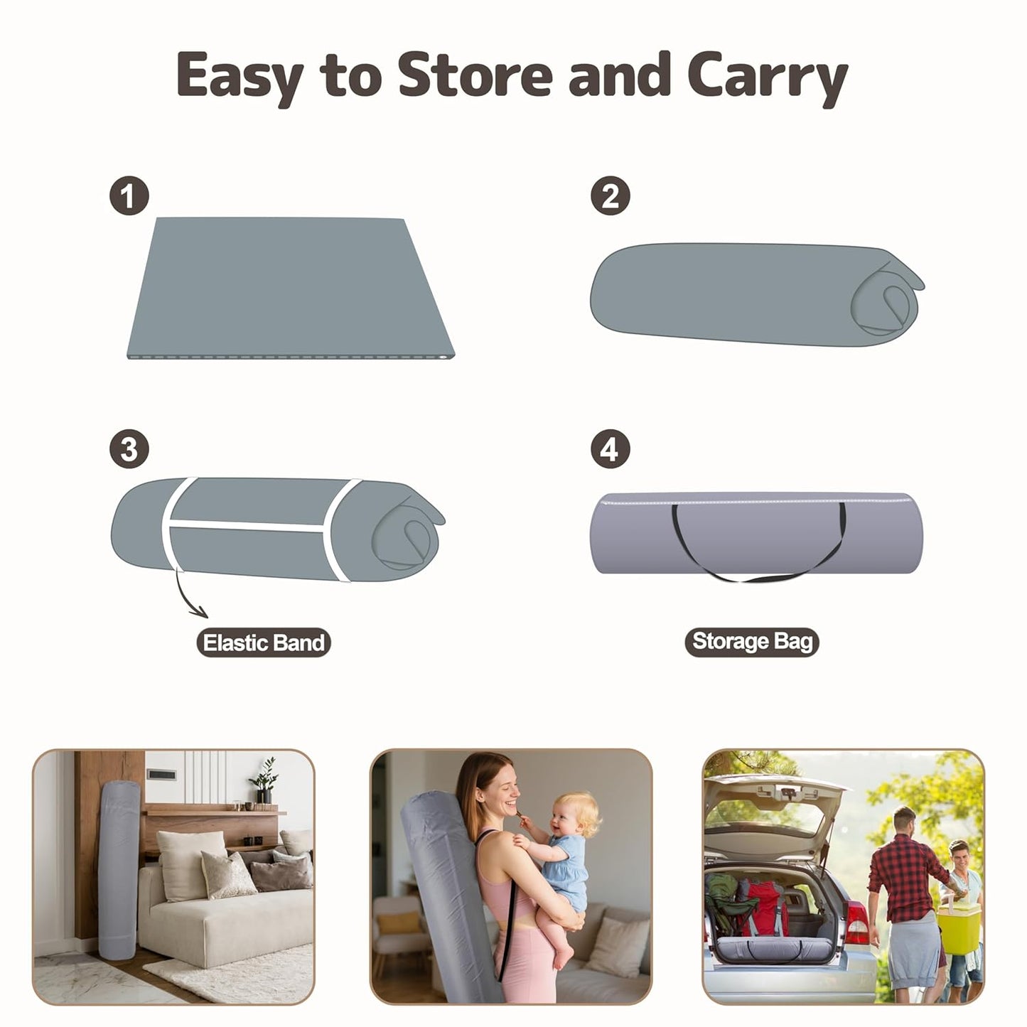 Baby Play Mat 47x47 Inches, Extra Thick 1.2" Foam Floor Mat for Tummy Time & Crawling, Waterproof Non-Slip Faux Leather Playpen Mat for Infants Toddlers, Indoor Outdoor Gym Activity, Blue