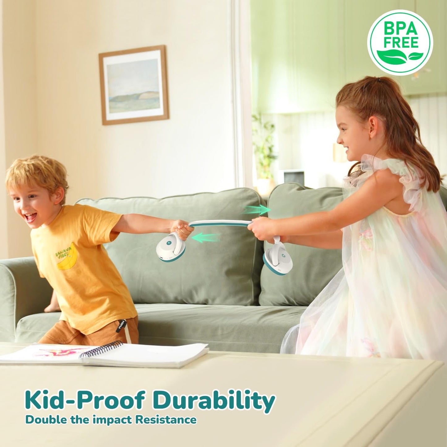 iClever BTH20 Active Noise Cancelling Headphones for Kids, 60H Play Time,Type C Fast Charging,Safe Volume 80dBA,Bluetooth5.4,Award-Winning Kids Headphones Wireless for iPad Tablet Airplane,White&Green