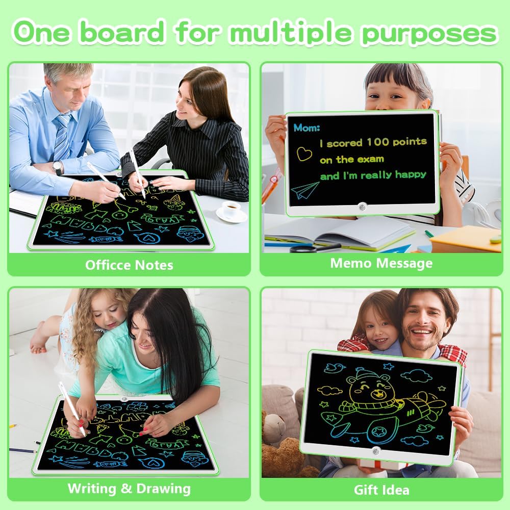 19 Inch LCD Writing Tablet for Kids Ages 3-9, Reusable Doodle Board with Stylus Pen, Type-C Rechargeable Drawing Pad, Educational Travel Toy for Boys & Girls, Perfect Birthday & Holiday Gift Green