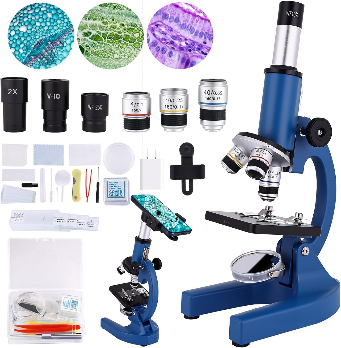 Microscope for Kids 40X-2000X with LED supplemental Light, Slides and specimens, Microscope for Kids 8-12 for School Labs and homeschooling