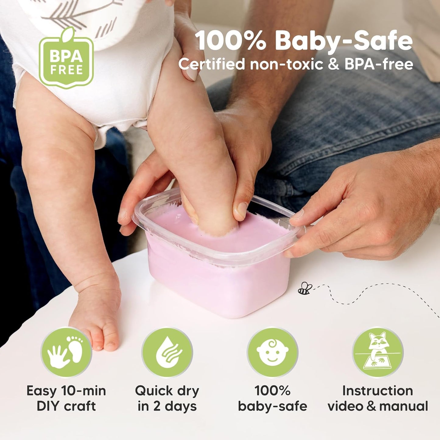 KeaBabies Baby Casting Kit Hands and Feet Mold - 3D Newborn Hand Casting Kit & Stylish Wood Base,Easy DIY Infant Foot Molds 0-9 Months,BPA-Free Baby Keepsake,Shower Gifts for Moms (Round,Alpine White)