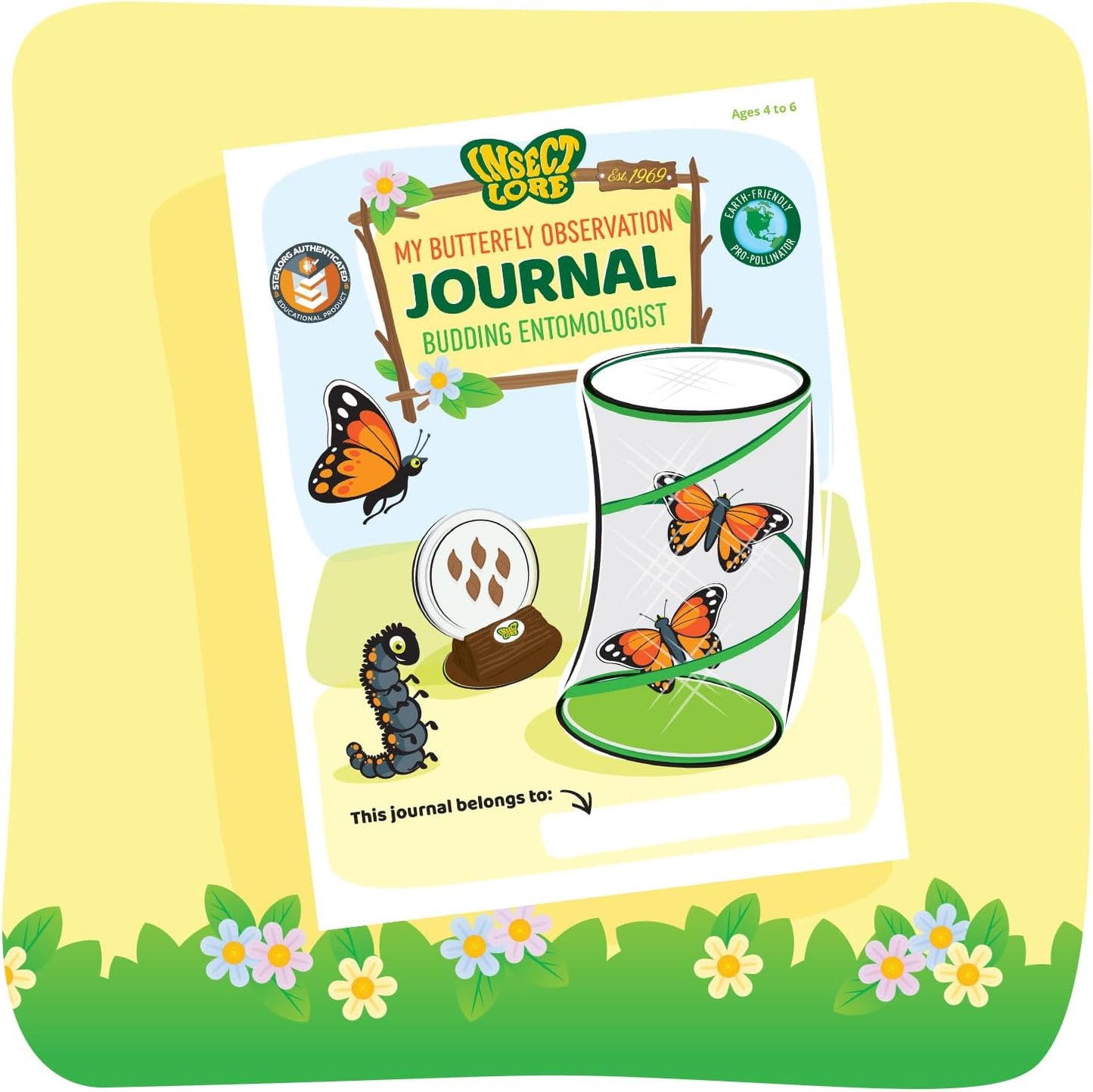 Insect Lore Butterfly Garden Kit - 5 Live Baby Caterpillars, Habitat, Feeder, Chrys-A-Lid Log, STEM Journal Included - Grow, Raise and Release Painted Lady Butterflies