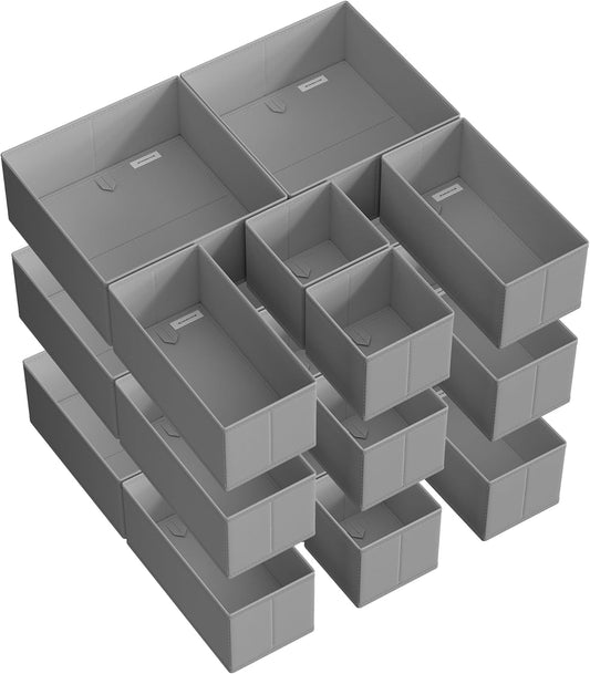 SONGMICS Drawer Organizers, Dresser Divider Organizers, Set of 18, Foldable Fabric Storage Boxes for Socks, Underwear, Bras, Ties, Scarves, Dove Gray URDZ006G05