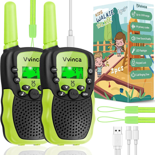Vvinca Walkie Talkies for Kids, Rechargeable Toys for Ages 3 4 5-7 8-12 Year Old Boys Girls with Flashlight 22CH 2 Way Radio, 3 KM Long Range Walkie Talkie for Adventure Game Camping