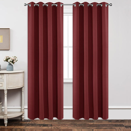 Joydeco Blackout Curtains 84 Inch Length 2 Panels Set, Thermal Insulated Long Curtains 2 Burg, Room Darkening Grommet Drapes for Living Room Bedroom Window (W52 x L84 Inch, Burgundy Red)