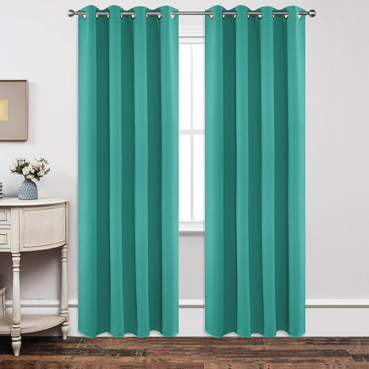 Joydeco Blackout Curtains 63 Inch Length 2 Panels Set, Thermal Insulated Long Curtains& Drapes 2 Burg, Room Darkening Grommet Drapes for Living Room Bedroom Window (W52 x L63 Inch, Peacock Blue)