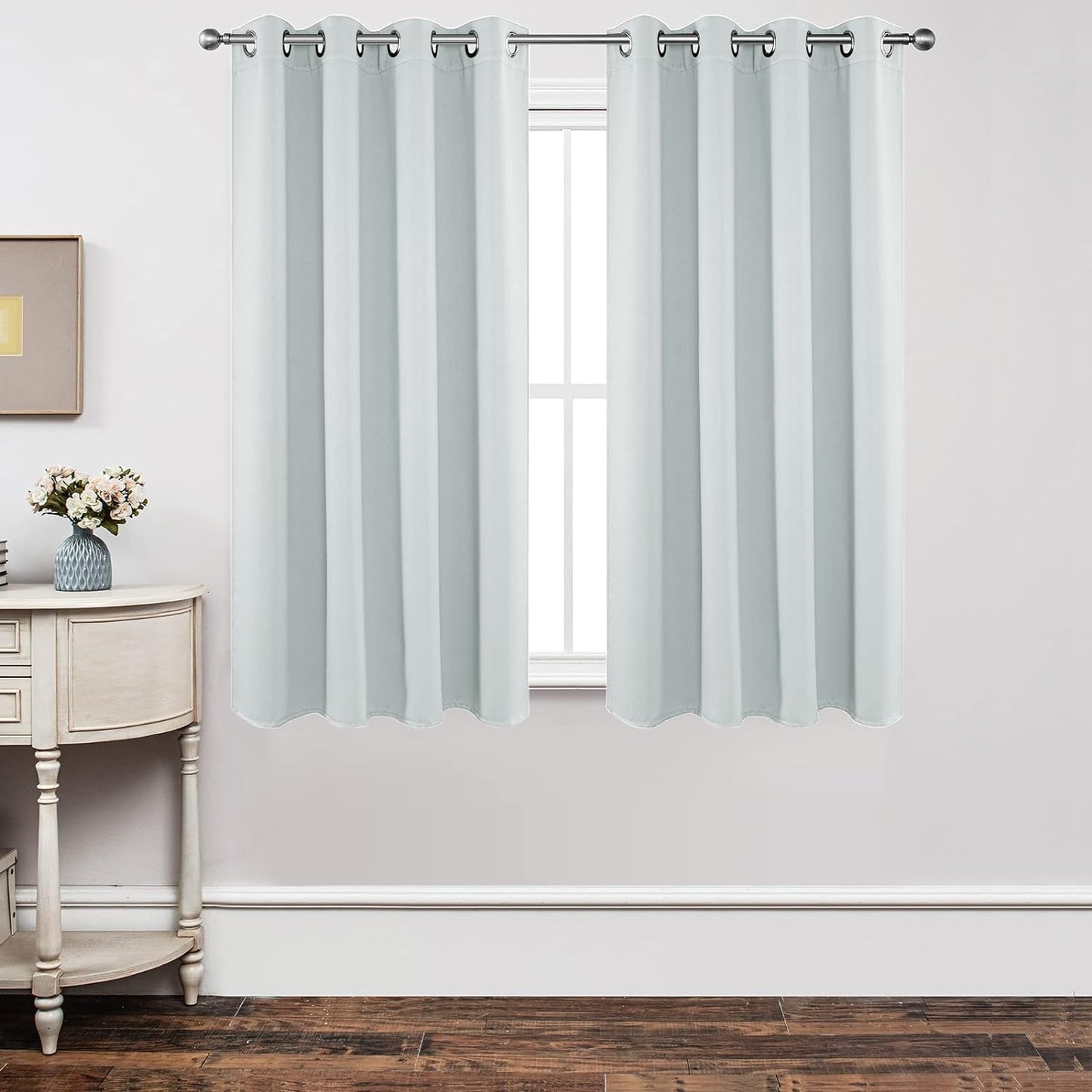 Joydeco White Curtains 63 Inches Long 2 Panels Set, Thermal Insulated Long Curtains& Drapes 2 Burg, Room Darkening Grommet Drapes for Living Room Bedroom Window (W52 x L63 Inch, Greyish White)
