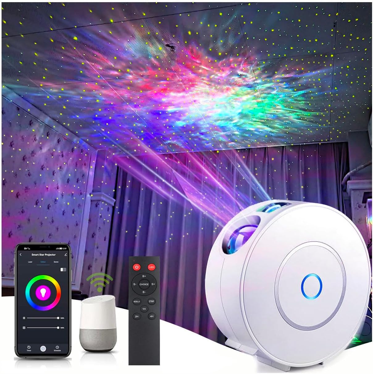 Galaxy Projector for Bedroom, Star Projector,Smart APP Memory Setting, Compatible with Alexa & Google Home, for Kids Adults Bedroom,Room Decor,Game Room,Party (Yellow Star+Remote)