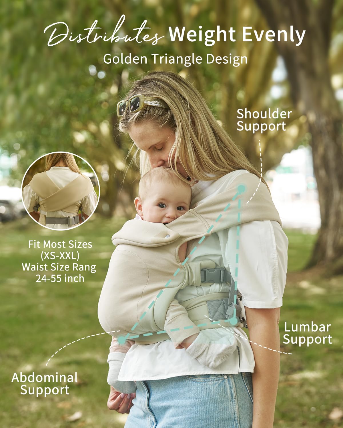 GROWNSY Baby Carrier Newborn to Toddler, Cozy Baby Wraps Carrier, Ergonomic Baby Carrier with Head Support, Cream