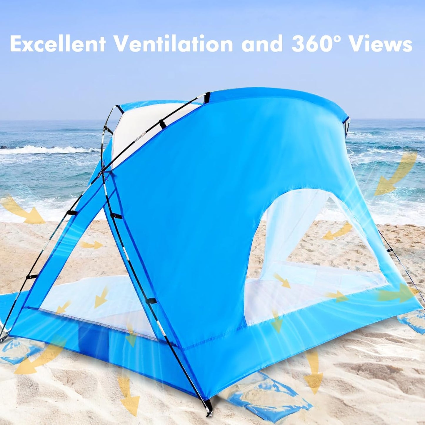 Beach Tent, Portable Sun Shelter for 2/3/4/6-8 Person with UPF 50+ UV Protection, Easy Setup Waterproof Beach Shade Canopy Cabana for Family Outdoor and Picnics, Fishing with Carrying Bag