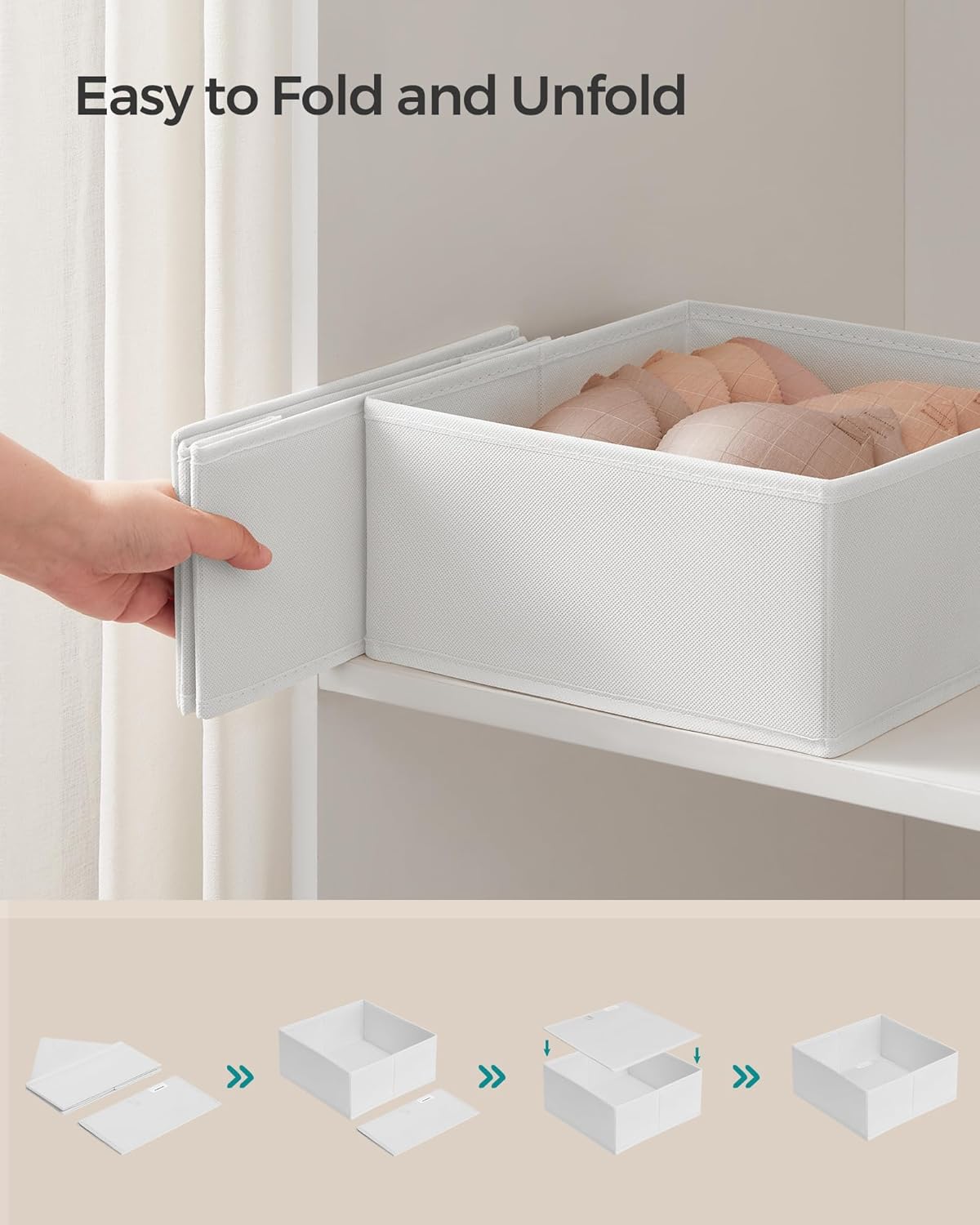 SONGMICS Drawer Organizer,Dresser Drawer Organizers, Set of 12, Foldable Fabric Storage Bins for Socks, Underwear, Bras, Ties, Scarves, Cloud White URDZ006W02