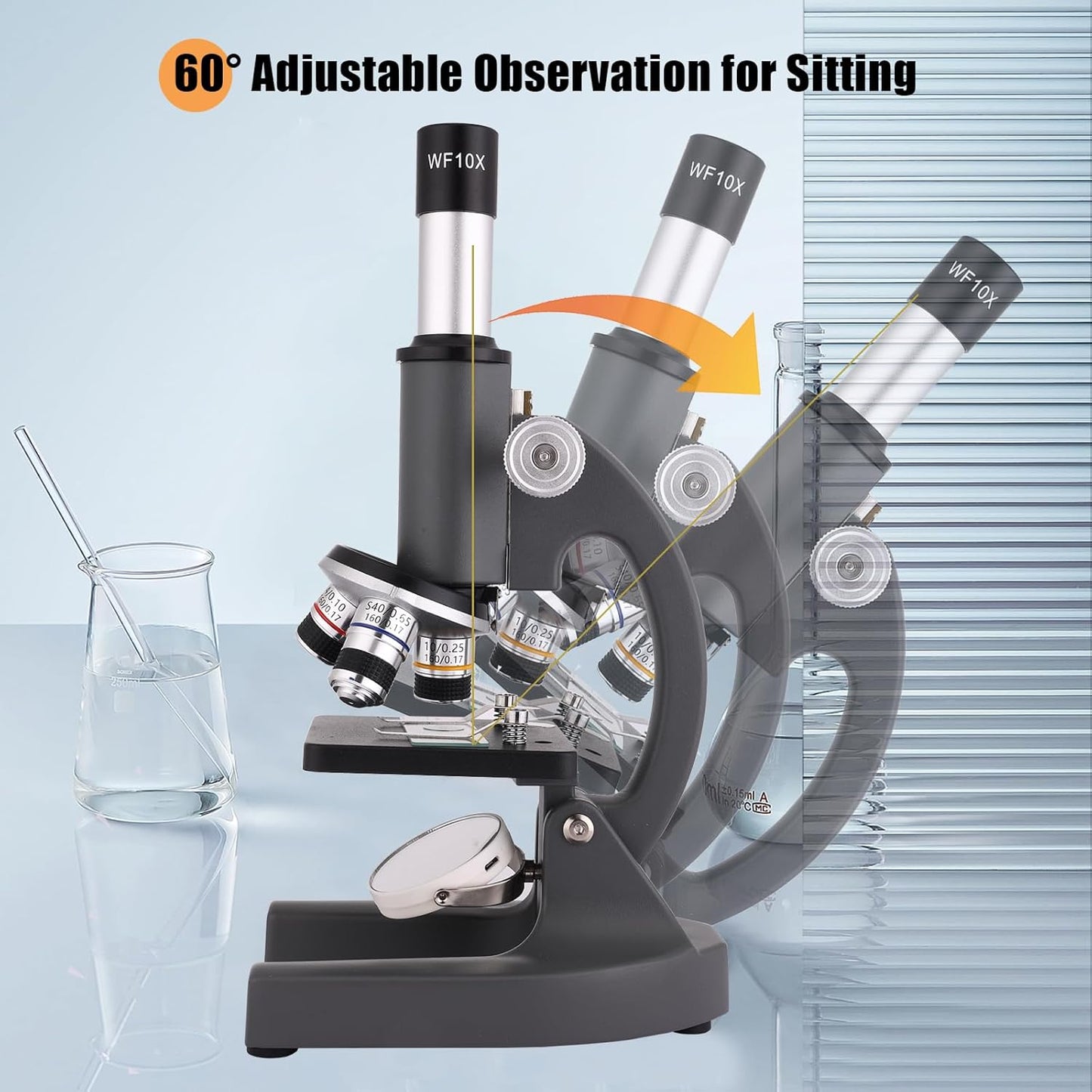 Gray 40-2000X Magnification Compound Microscope for Adults Kids with Slides, Fill Light - Suitable for Children, Students, Home, School, Laboratory Kit