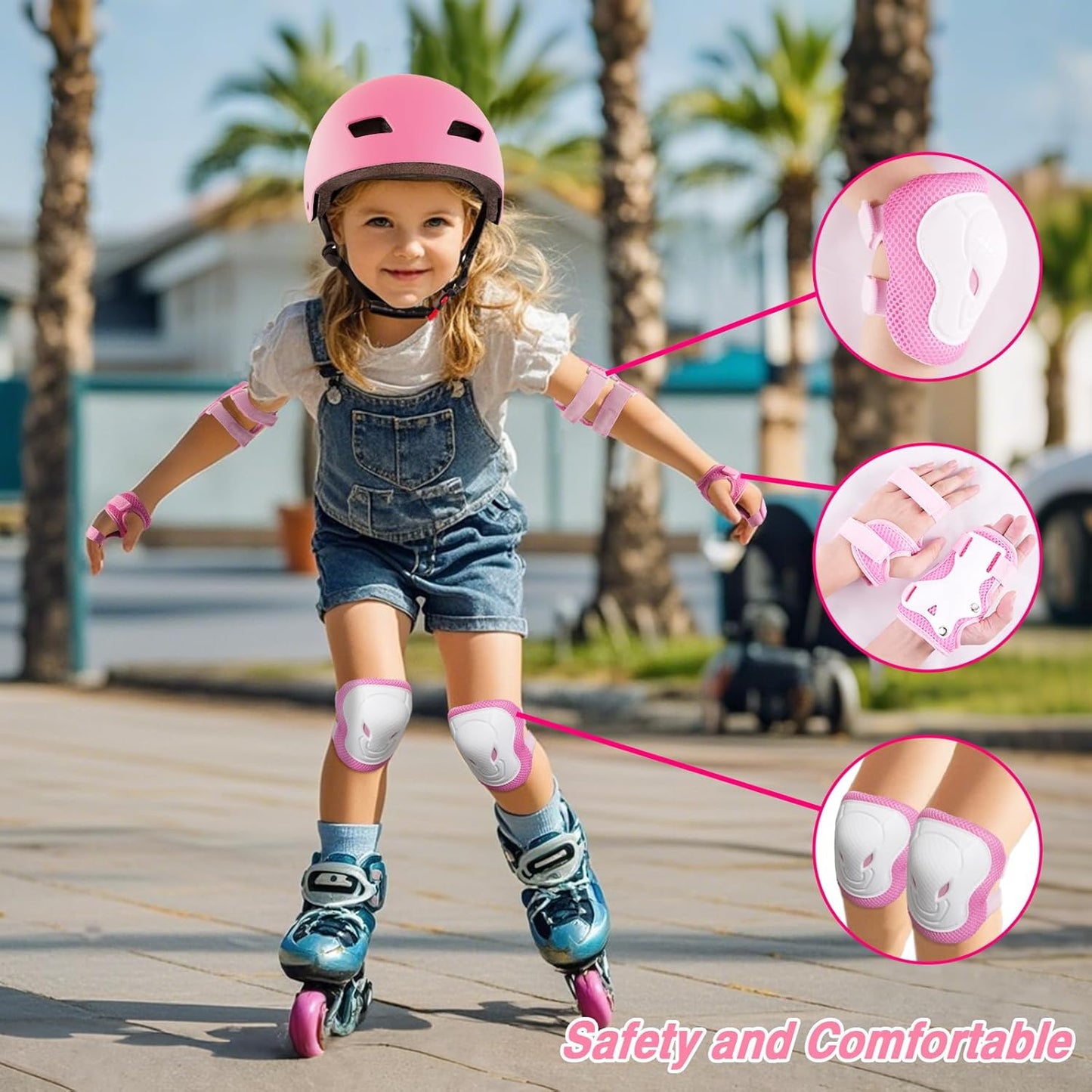 Adjustable Kids Bike Helmet with Knee Pads Elbow Pads Wrist Guards for Age 3-5-8-14+ Youth/Teens,Ventilation Multi-Sport Scooter Roller Skate Rollerblading Skateboarding Climbing Cycling