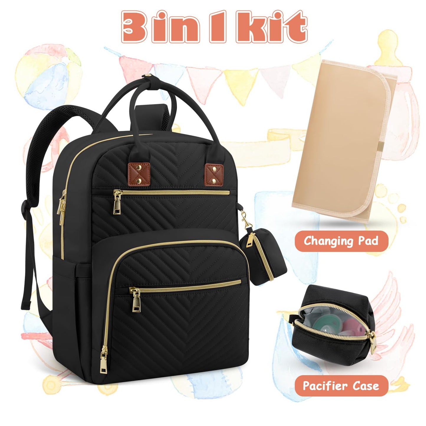 Baby Diaper Bag Backpack, Travel Diaper Bags for Baby Girl Boy Large Capacity Baby Bag Backpack for Women Black