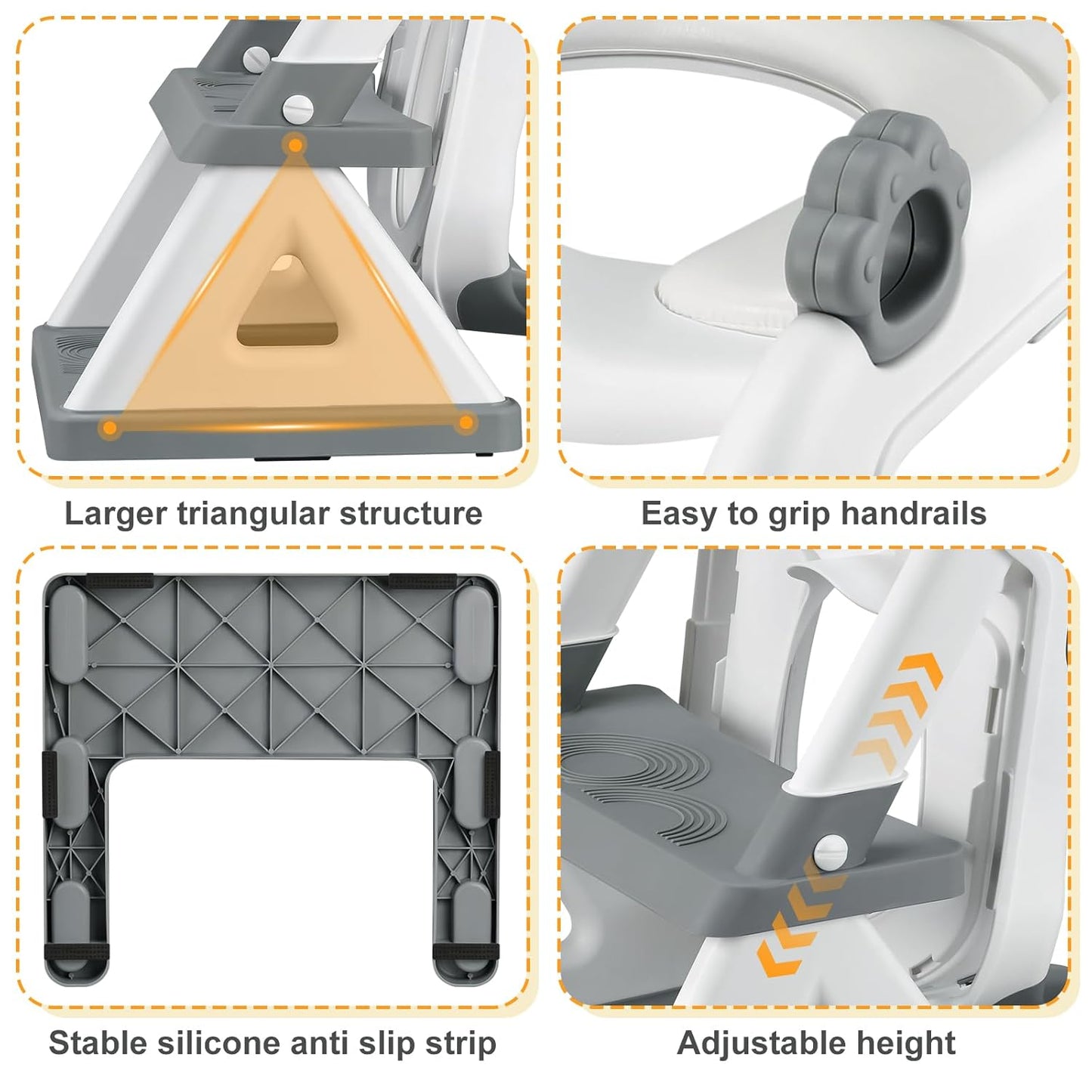 2 In 1 Potty Training Toilet Seat & Toddler Step Stool, Bottom Triangle Stability Toddler Toilet Seat, Adjustable Step & Seat Height Potty Seats (Grey)