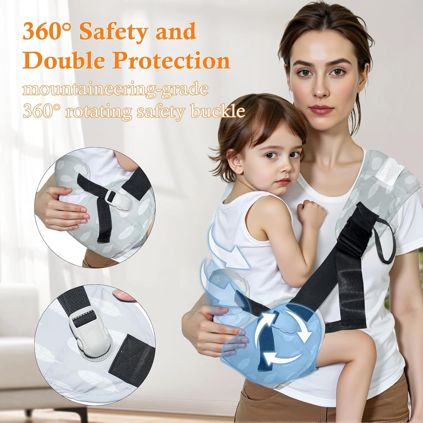 Baby Carrier Newborn to Toddler-Adjustable Baby Sling Carrier,Toddler Carrier for 25-60lbs,Comfortable Baby Sling for Hands-Free Carrying (Ash Feather)