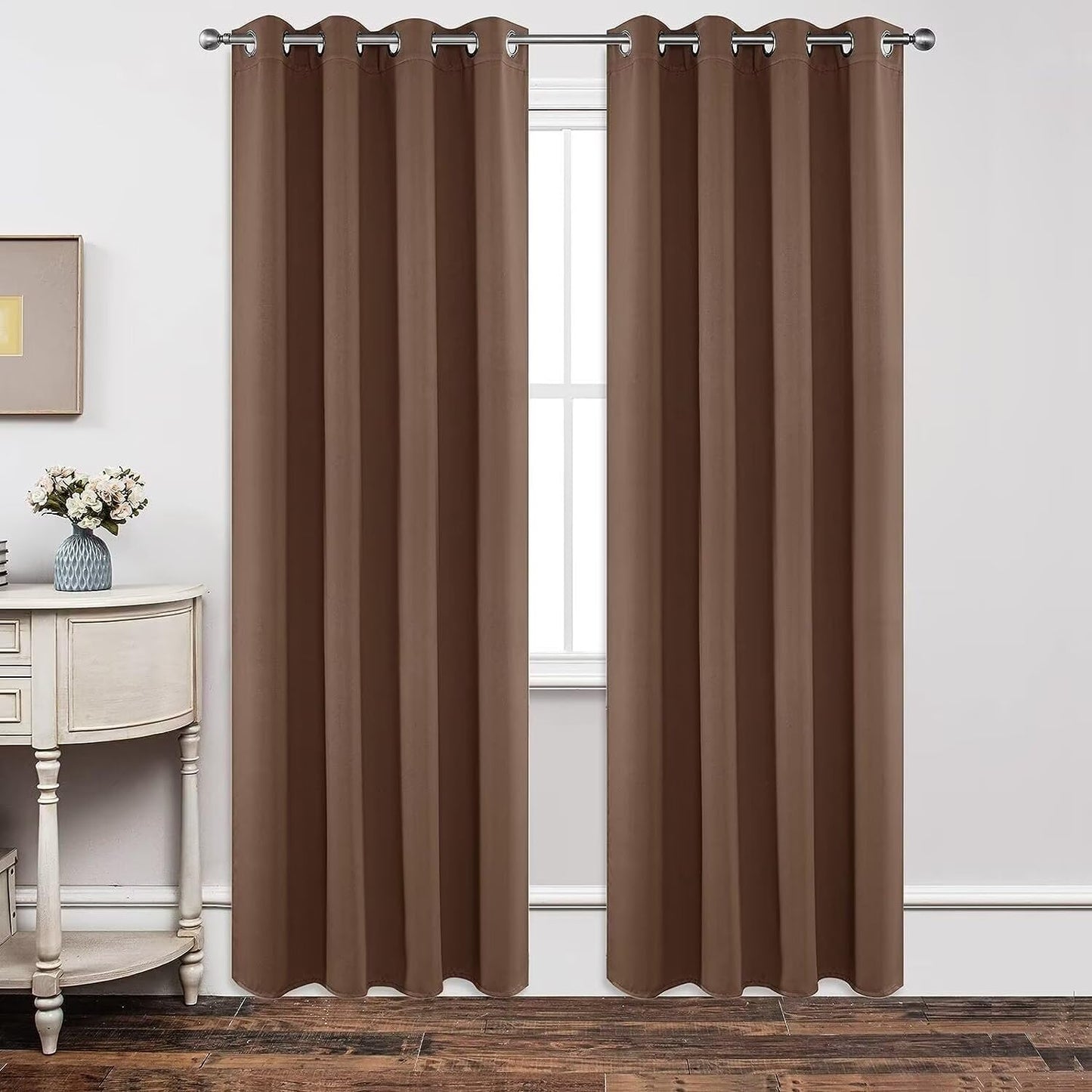 Joydeco Blackout Curtains 72 inches Long 2 Panels Set, Thermal Insulated Long Curtains & Drapes 2 Burg, Room Darkening Grommet Drapes for Bedroom Living Room Windows (W42 x L72 Inch, Brown)
